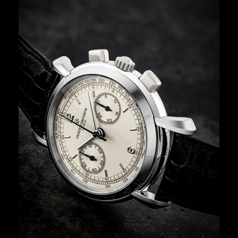 VACHERON CONSTANTIN. A PLATINUM CHRONOGRAPH WRISTWATCH WITH TACHYMETER SCALE