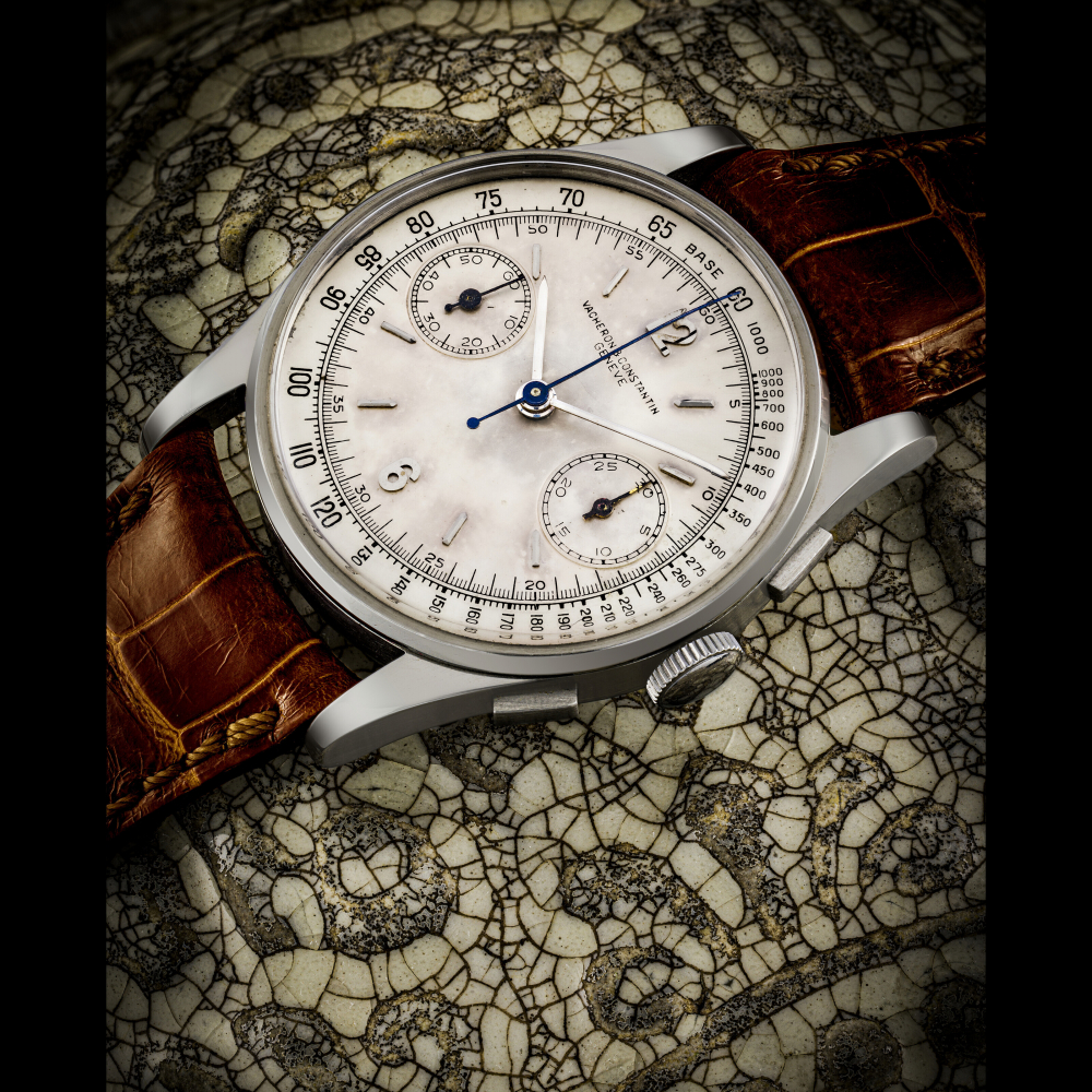 VACHERON CONSTANTIN. A VERY RARE STAINLESS STEEL CHRONOGRAPH WRISTWATCH WITH TACHYMETER SCALE