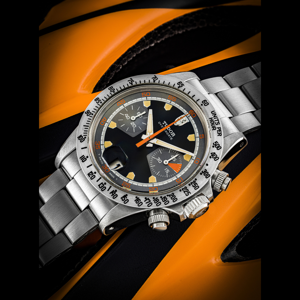 TUDOR. A RARE STAINLESS STEEL CHRONOGRAPH WRISTWATCH WITH DATE AND BRACELET