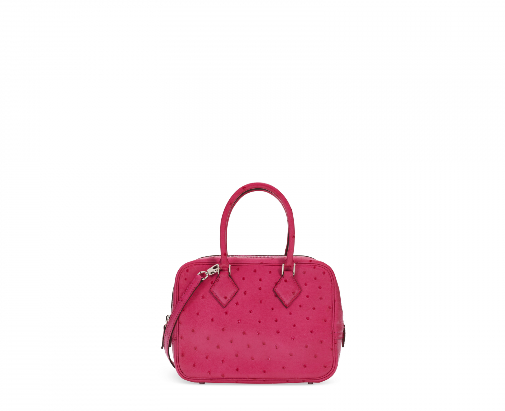 A ROSE TYRIEN OSTRICH MINI PLUME II WITH PALLADIUM HARDWARE - HERMÈS