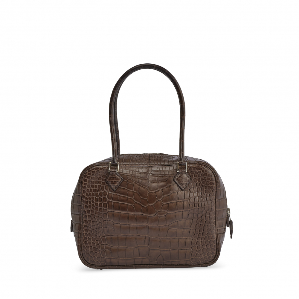 A MATTE HAVANE ALLIGATOR MINI PLUME 20 WITH PALLADIUM HARDWARE - HERMÈS