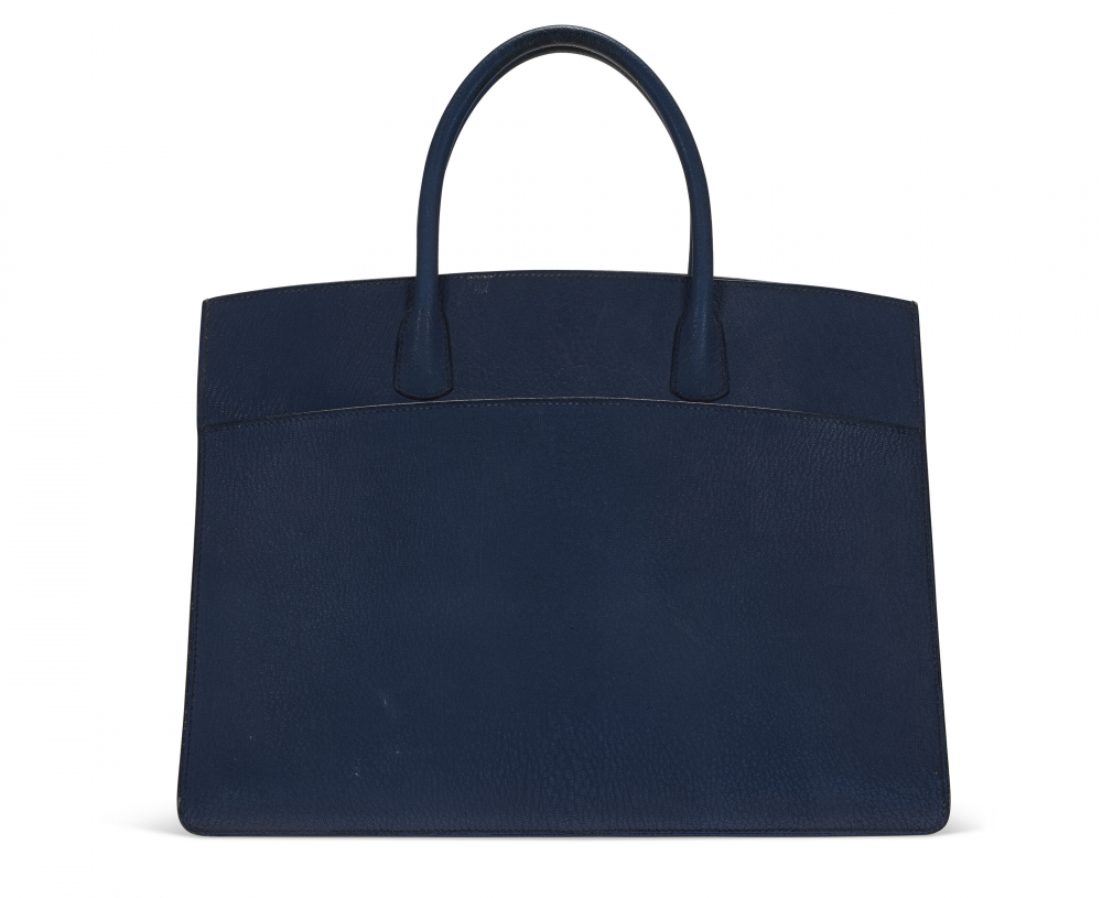 A BLEU SAPHIR CHÈVRE LEATHER WHITE BUS 40" - HERMÈS