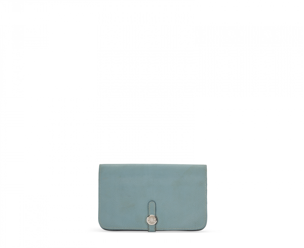 A CIEL TOGO LEATHER DOGON WALLET WITH PALLADIUM HARDWARE - HERMÈS