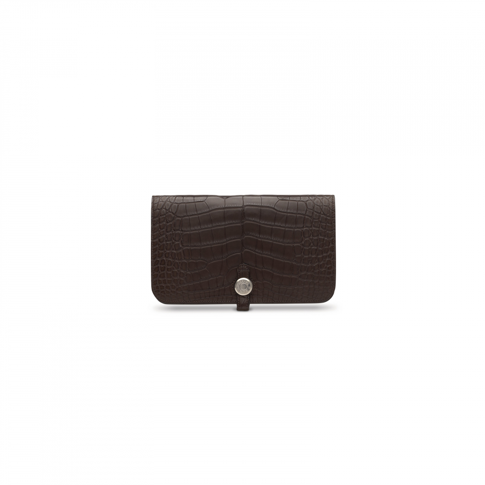 A MATTE ÉBÈNE ALLIGATOR DOGON WALLET WITH PALLADIUM HARDWARE - HERMÈS