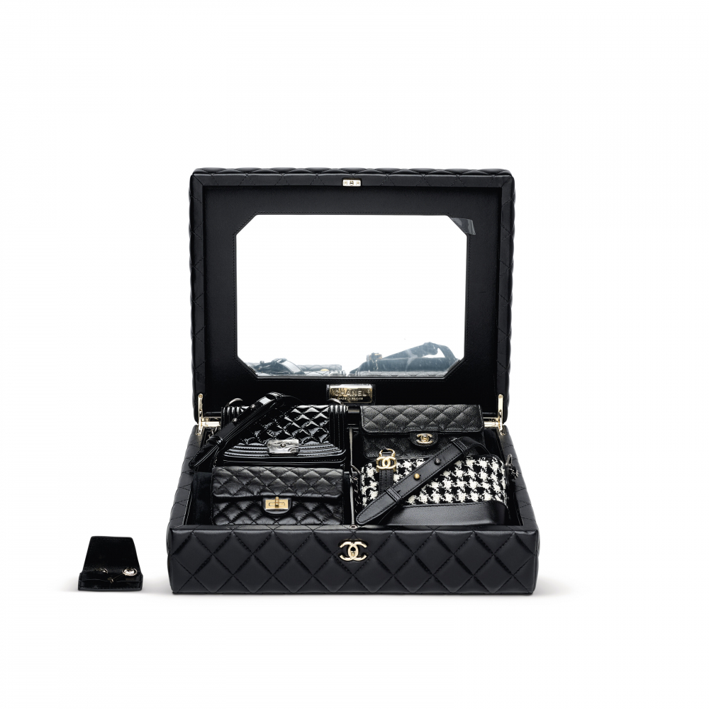 A LIMITED EDITION SET OF FOUR MINI BAGS WITH BLACK QUILTED LAMBSKIN LEATHER BOX