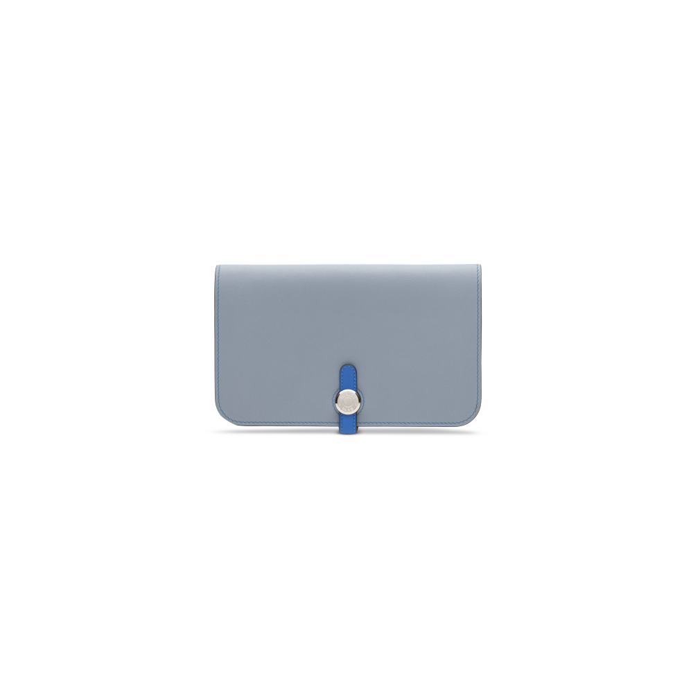 A LIMITED EDITION BLEU LIN BLEU HYDRA SWIFT LEATHER DOGON DUO WALLET WITH PALLADIUM HARDWARE - HERMÈS