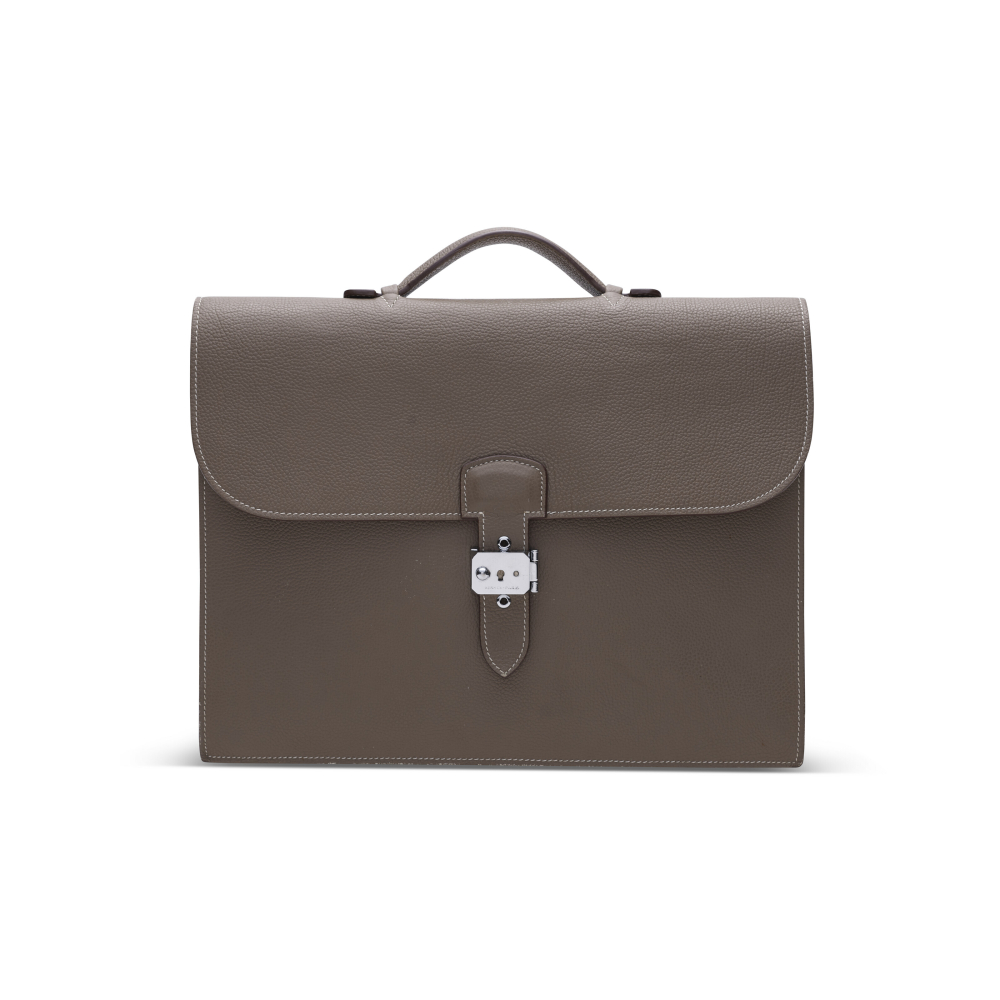 AN ÉTOUPE FJORD LEATHER SAC À DÉPÊCHES WITH PALLADIUM HARDWARE - HERMÈS