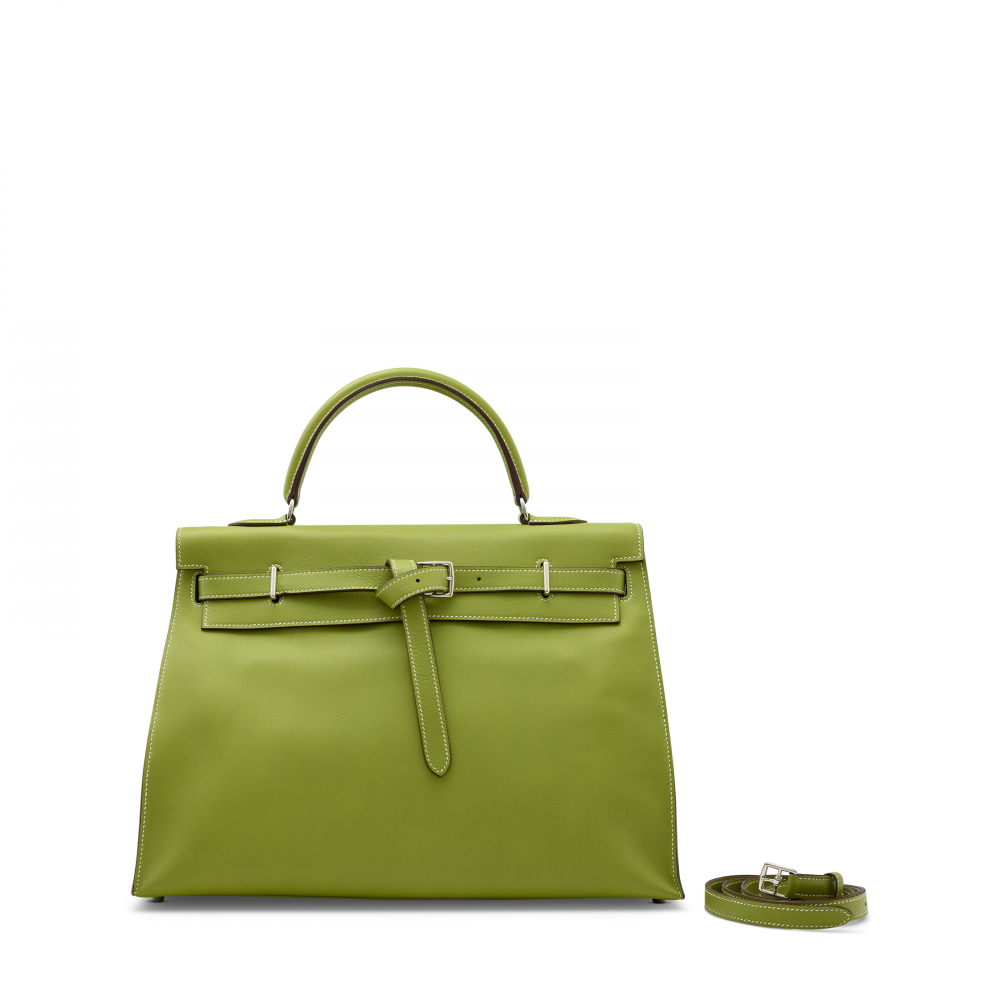 A VERT ANIS SWIFT LEATHER KELLY FLAT 35 WITH PALLADIUM HARDWARE - HERMÈS