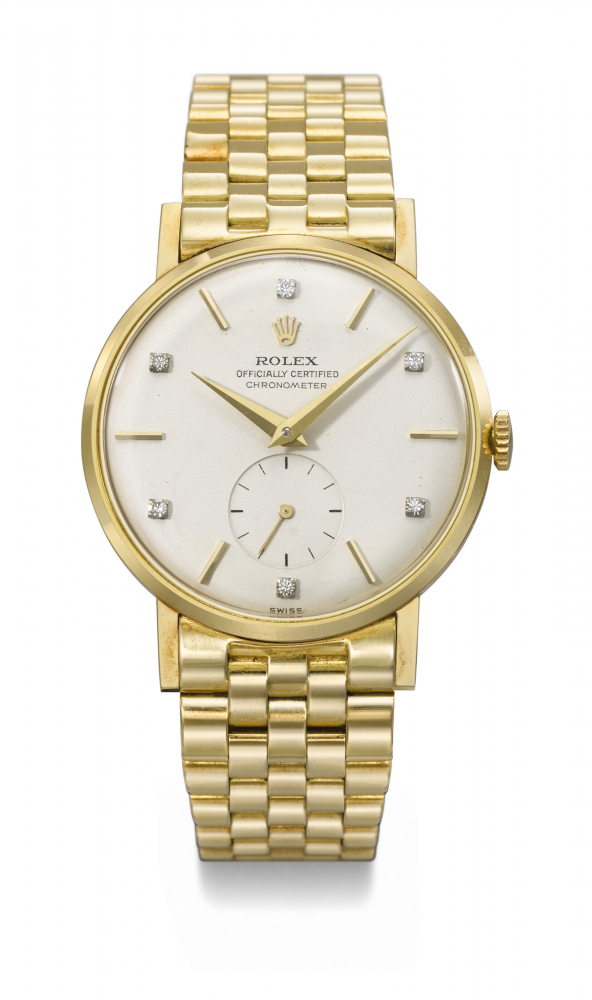 ROLEX. AN ELEGANT 18K GOLD AND DIAMOND-SET WRISTWATCH WITH BRACELET