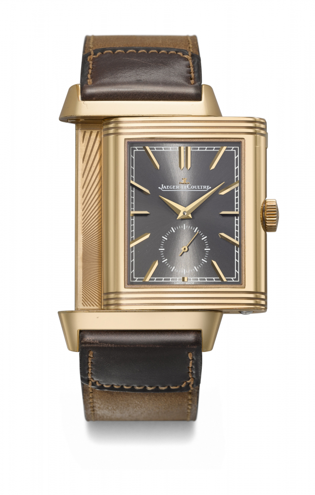 JAEGER-LECOULTRE. A VERY RARE AND ELEGANT 18K PINK GOLD LIMITED EDITION REVERSO DUOFACE WRISTWATCH WITH DAY/NIGHT INDICATON