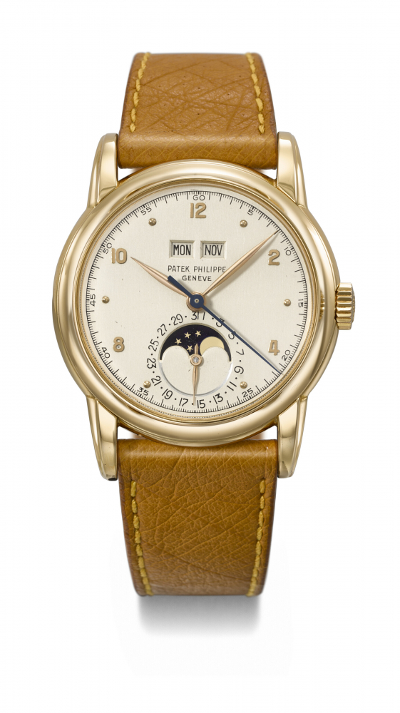 PATEK PHILIPPE. AN EXTREMELY RARE AND IMPORTANT 18K PINK GOLD PERPETUAL CALENDAR WRISTWATCH WITH SWEEP CENTRE SECONDS AND MOON PHASES