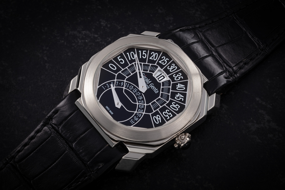 GERALD GENTA, OCTO BIRETRO REF. OBR.Y.60, A LIMITED EDITION GOLD JUMP HOUR RETROGRADE WRISTWATCH WITH RETROGRADE DATE - CASE