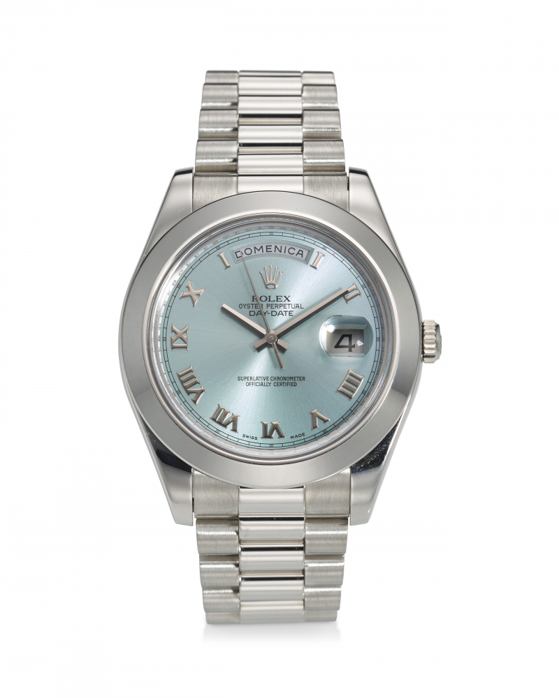 ROLEX, REF. 218206, DAY-DATE II, A PLATINUM WRISTWATCH WITH ITALIAN DAY AND DATE