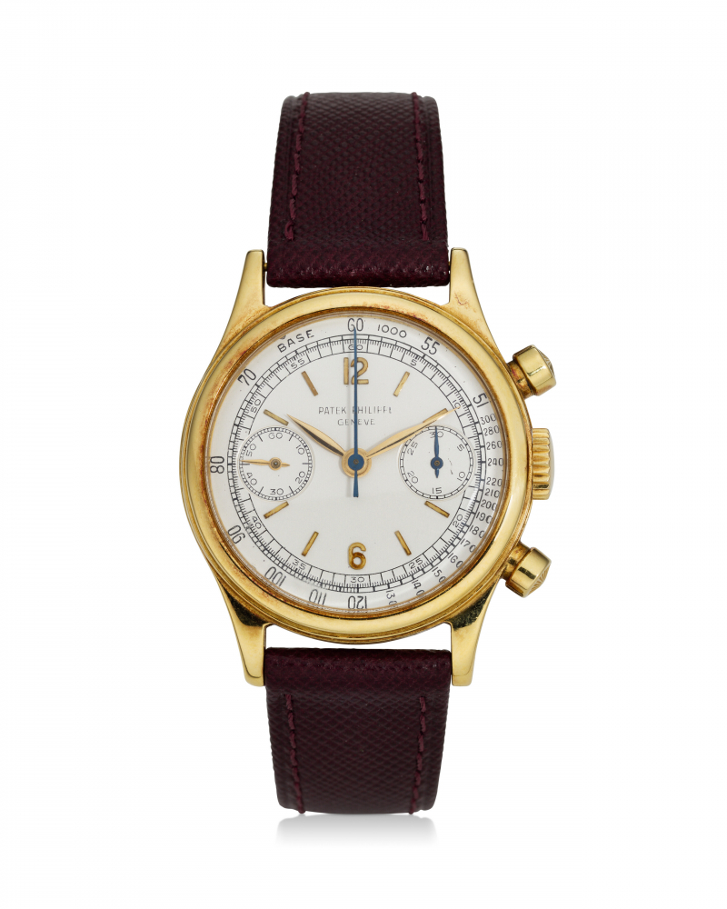 PATEK PHILIPPE, REF. 1463 “TASTI TONDI,” AN EXCEPTIONALLY FINE AND RARE 18K YELLOW GOLD CHRONOGRAPH WRISTWATCH