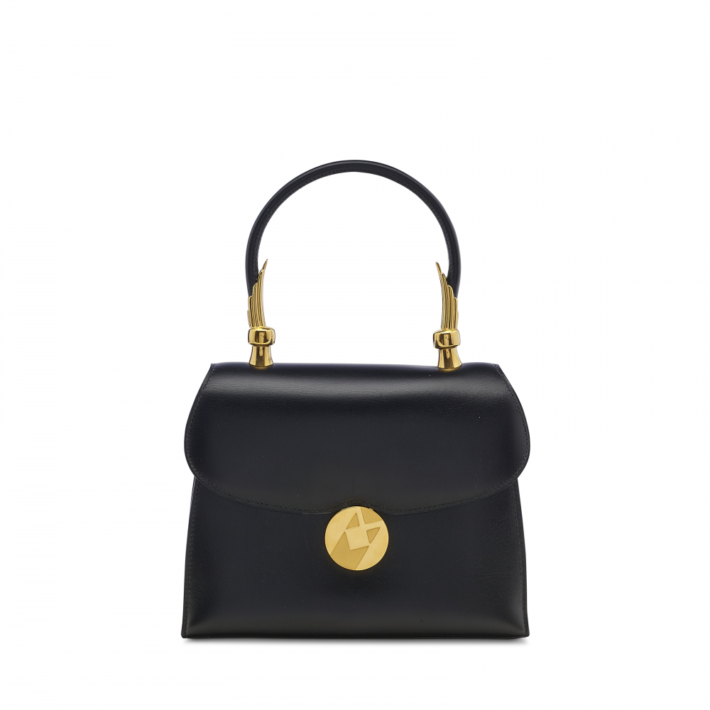 A BLACK CALF BOX LEATHER MUMM BAG WITH GOLD HARDWARE - HERMÈS