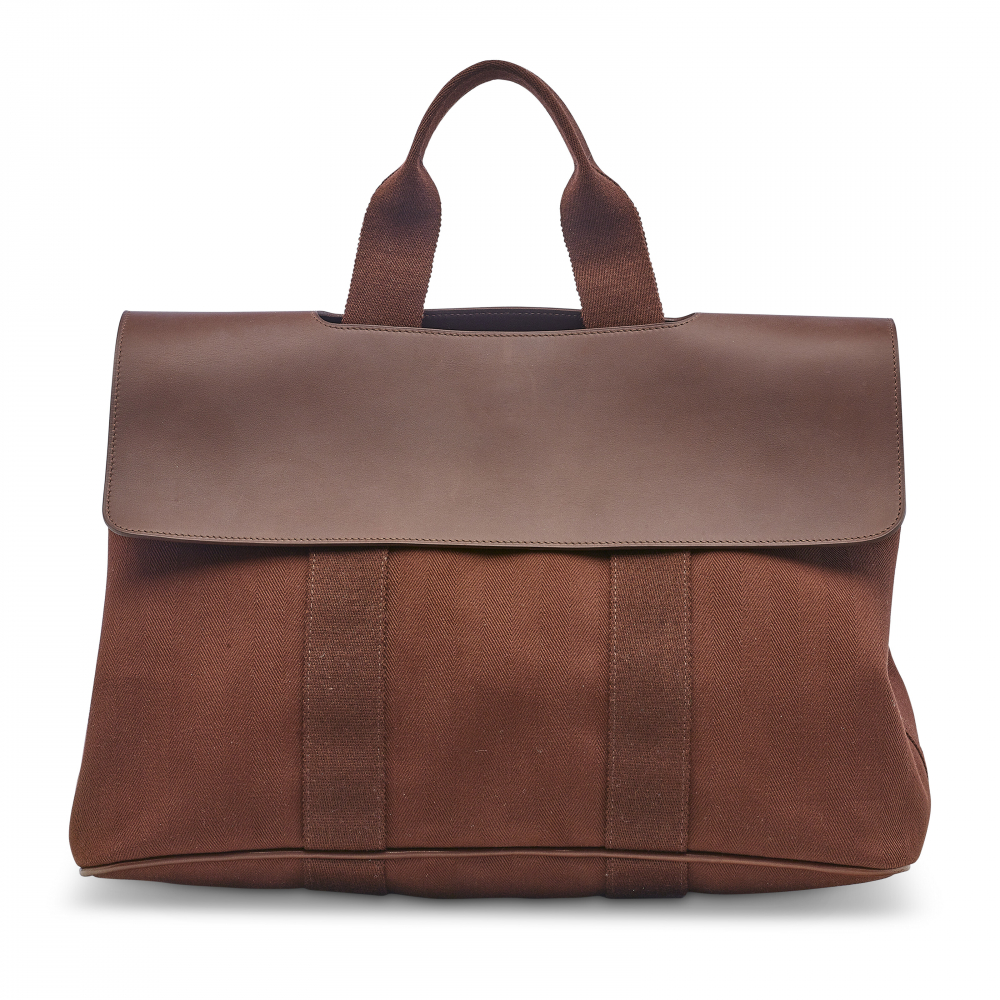 A HAVANE TOILE VACHE HUNTER VALPARAISO GM WITH PALLADIUM HARDWARE - HERMÈS