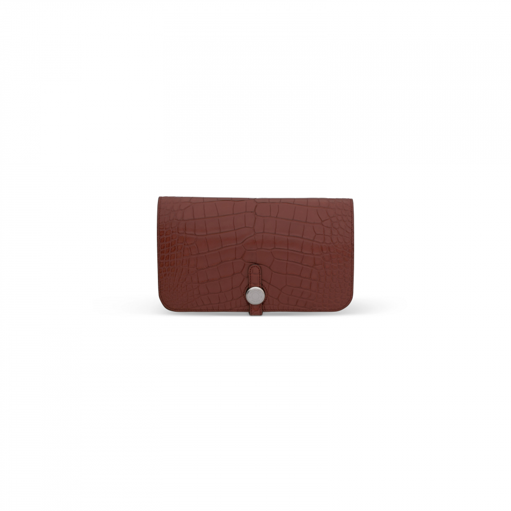 A MATTE BOURGOGNE ALLIGATOR DOGON WALLET WITH PALLADIUM HARDWARE - HERMÈS