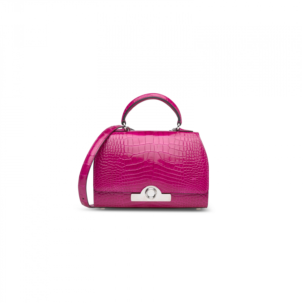 A SHINY FUSHIA ALLIGATOR RÉJANE BAG WITH SILVER HARDWARE - MOYNAT