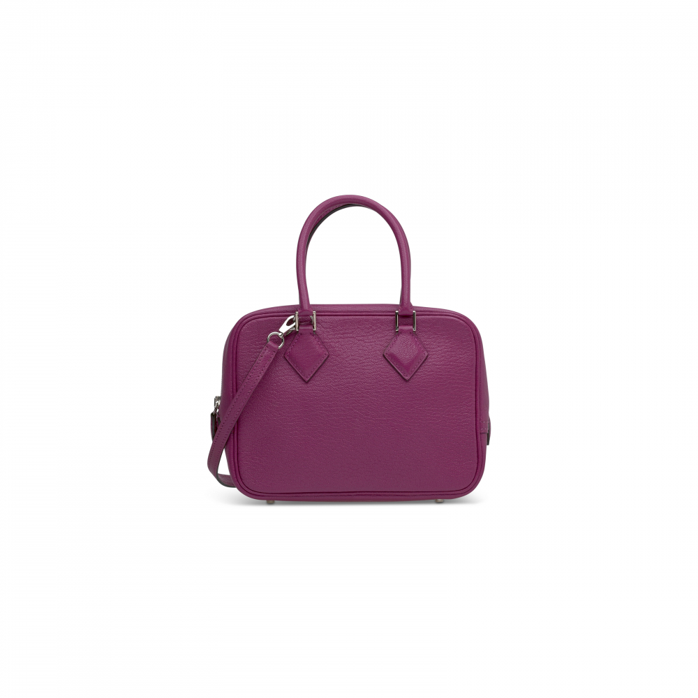 A ROSE POURPRE CHÈVRE LEATHER MINI PLUME WITH PALLADIUM HARDWARE - HERMÈS