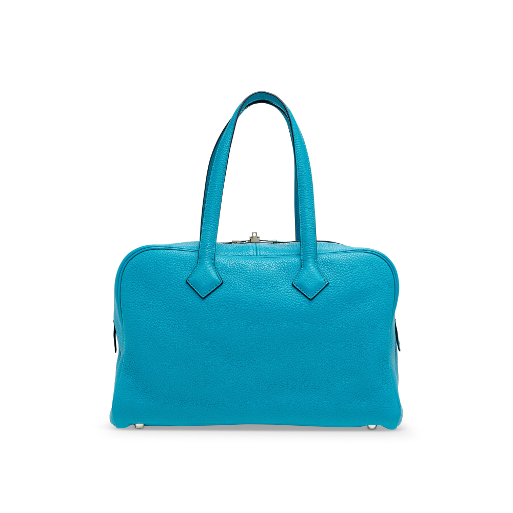 A TURQUOISE CLÉMENCE LEATHER VICTORIA 36 WITH PALLADIUM HARDWARE