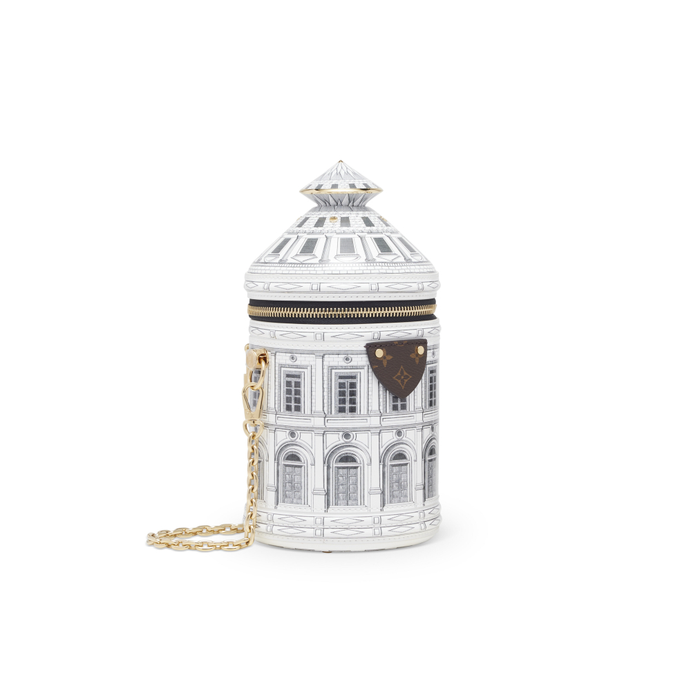 A LIMITED EDITION CANNES VASE ARCHITETTURA BAG WITH GOLD HARDWARE BY FORNASETTI