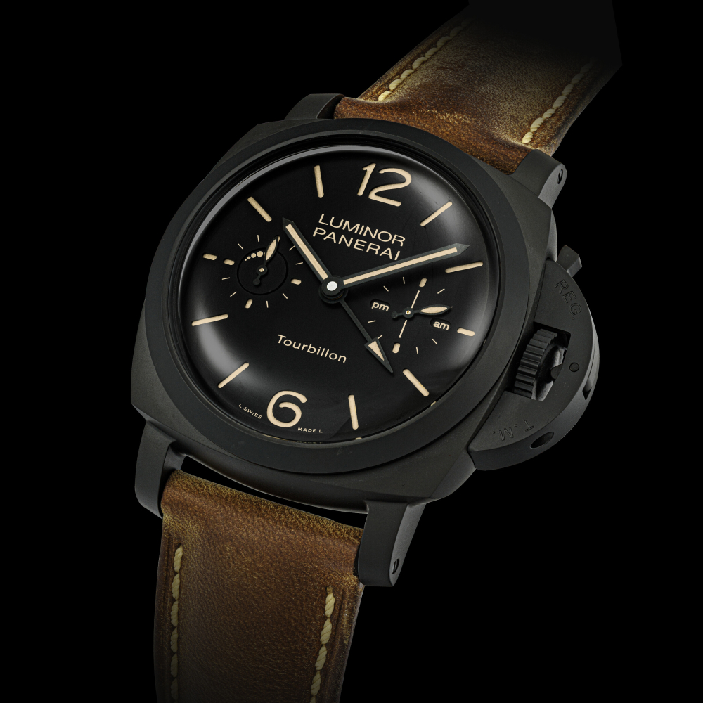 PANERAI, LIMITED EDITION OF 100 PIECES, LUMINOR 1950 TOURBILLON GMT CERAMICA, REF. PAM00396