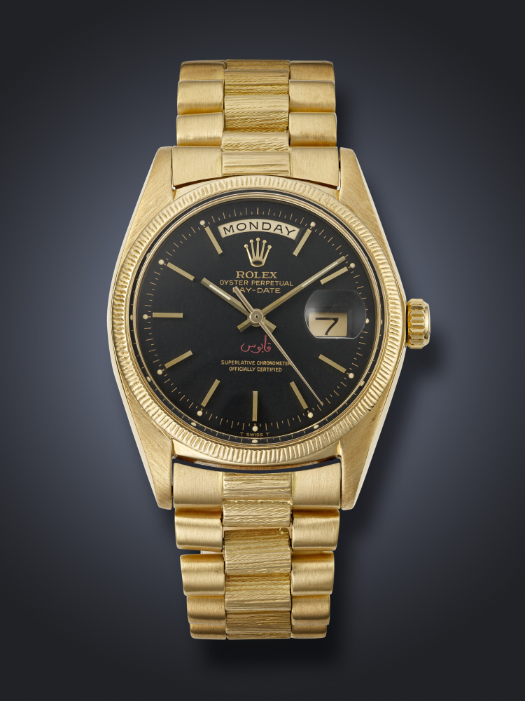 ROLEX, RARE YELLOW GOLD 'DAY-DATE', WITH QABOOS SIGNATURE, REF. 1807