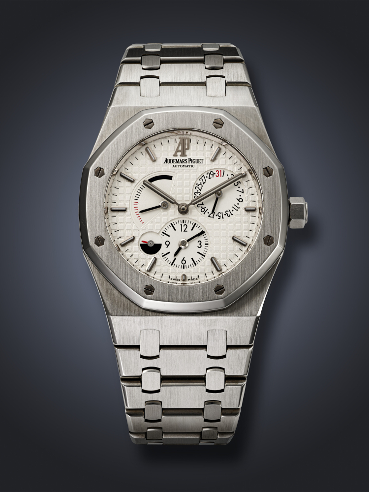 AUDEMARS PIGUET, STAINLESS STEEL DUAL TIME 'ROYAL OAK', REF. 26120ST