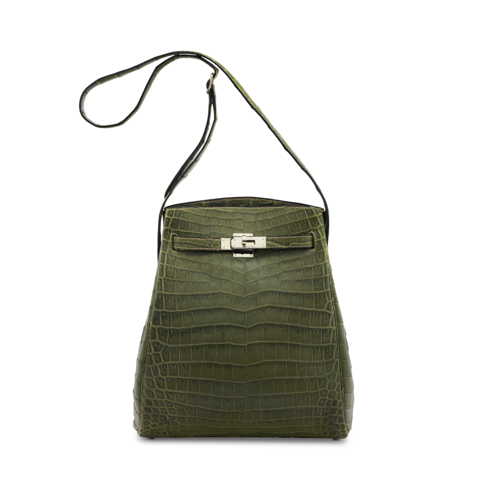 A MATTE VERT OLIVE NILOTICUS CROCODILE KELLY SPORT WITH PALLADIUM HARDWARE