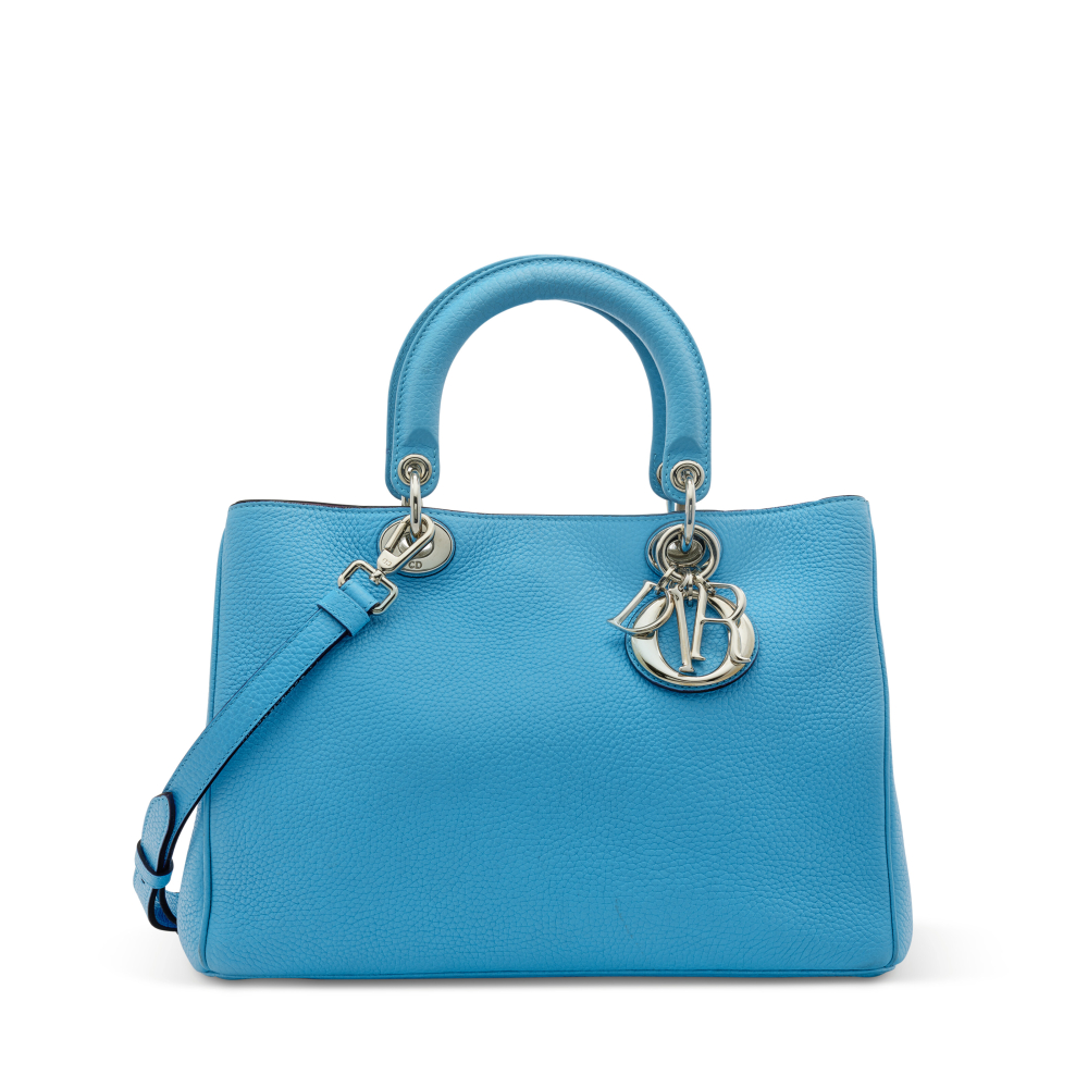 A BLEU NOSY TAURILLON LEATHER LARGE DIORISSIMO WITH SILVER HARDWARE