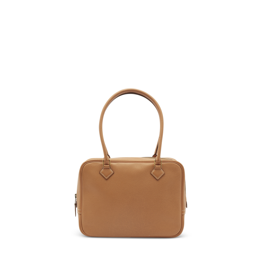 A GOLD COURCHEVEL LEATHER MINI PLUME WITH GOLD HARDWARE
