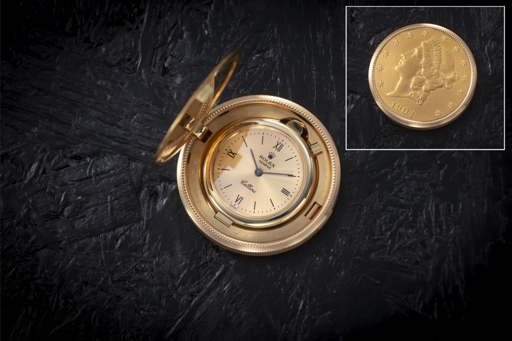 ROLEX, CELLINI REF. 3612, A RARE YELLOW GOLD TWENTY DOLLAR COIN WATCH