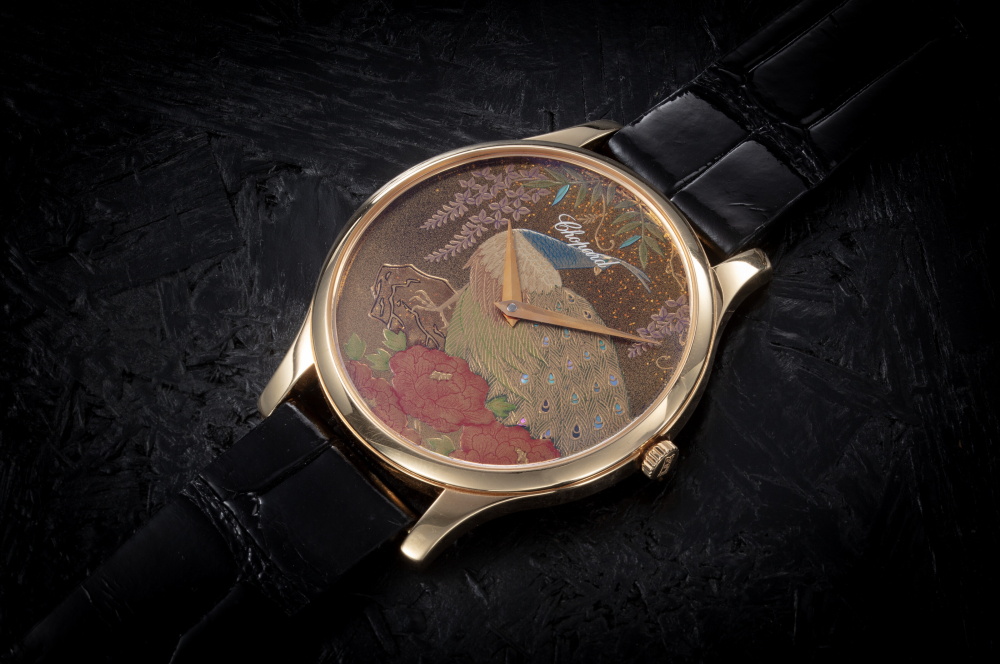 CHOPARD, L.U.C. XP URUSHI “SKY PEACOCK” REF. 161902-5049, A FINE ULTRA-THIN GOLD WRISTWATCH WITH HANDMADE JAPANESE URUSHI AND MAKI-E LACQUERED DIAL