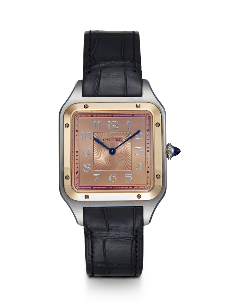 CARTIER, SANTOS DUMONT XL, A FINE STEEL AND GOLD MANUAL-WINDING WRISTWATCH