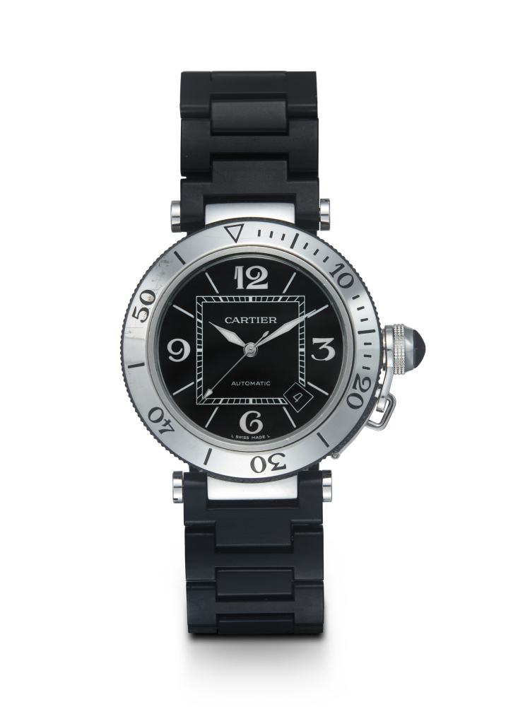 CARTIER, PASHA REF. 2790, A STEEL AUTOMATIC WRISTWATCH WITH BLACK RUBBERISED STEEL BRACELET