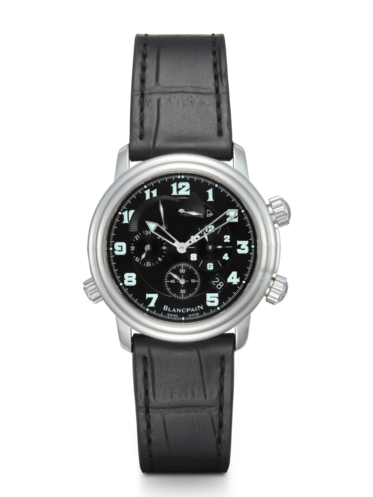 BLANCPAIN LEMAN REVEIL GMT, A STAINLESS STEEL AUTOMATIC DUAL TIME WRISTWATCH WITH ALARM FUNCTION