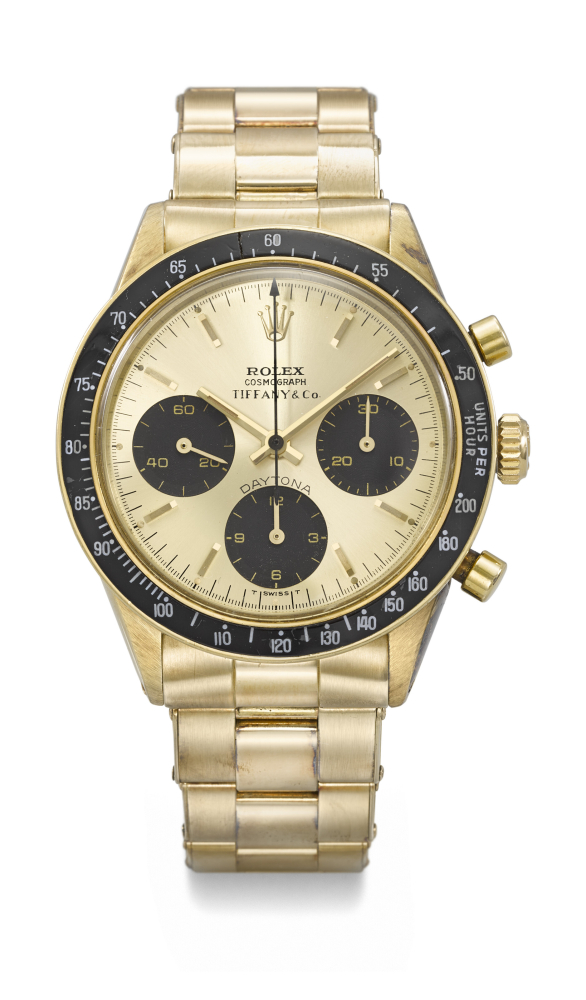 ROLEX. AN EXTREMELY RARE AND CHARMING 14K GOLD CHRONOGRAPH WRISTWATCH WITH TOBACCO BROWN 'TROPICAL' REGISTERS AND BRACELET