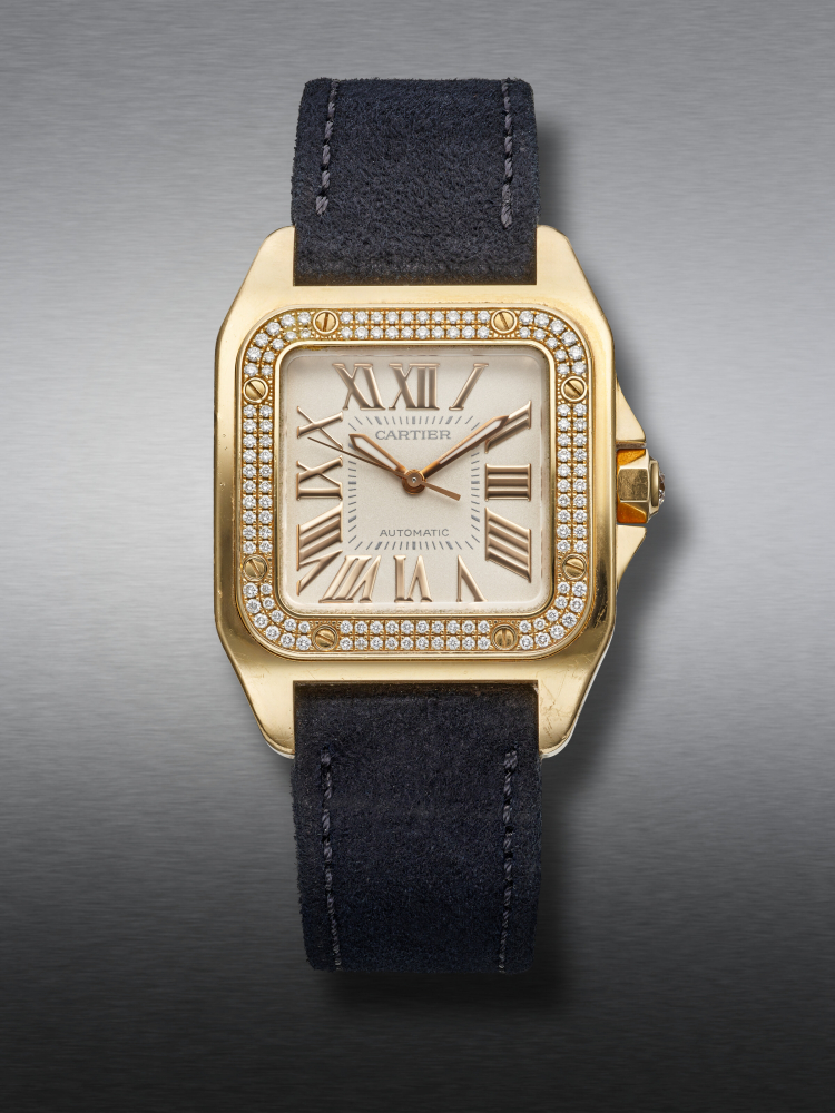 CARTIER, PINK GOLD AND DIAMOND-SET ‘SANTOS 100’, REF. 2879