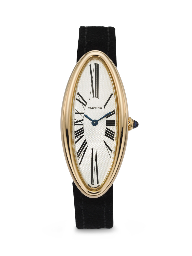 CARTIER. AN ATTRACTIVE 18K PINK GOLD CURVED WRISTWATCH