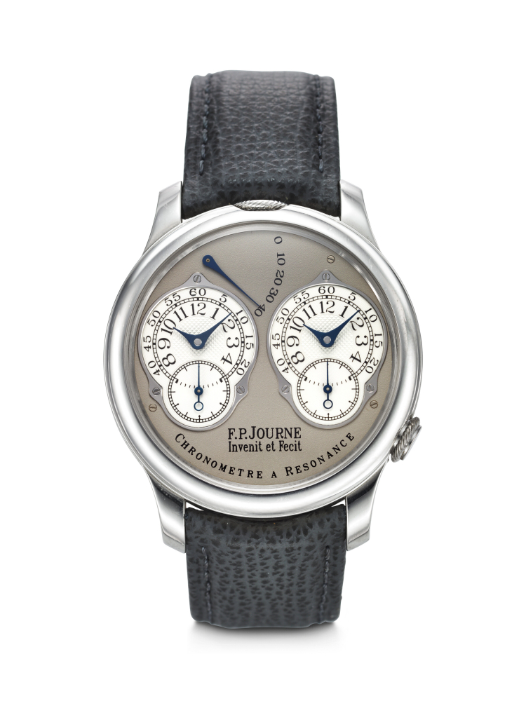 F.P. JOURNE. A RARE AND DISTINGUISHED PLATINUM WRISTWATCH WITH RESONANCE-CONTROLLED TWIN INDEPENDENT GEAR-TRAIN MOVEMENT AND POWER RESERVE