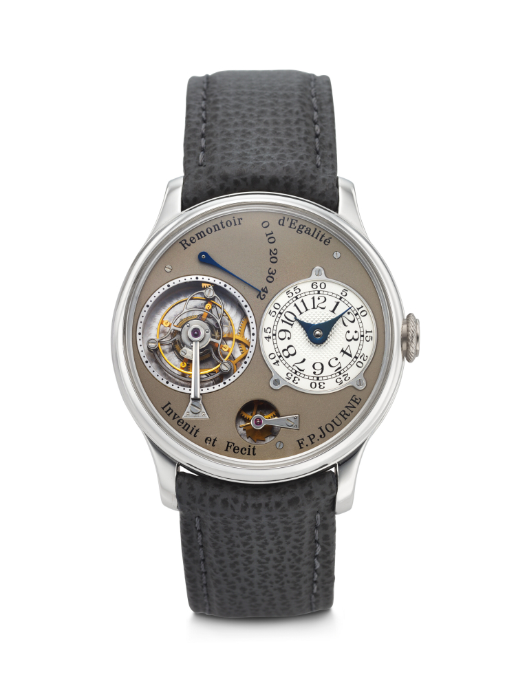 F.P. JOURNE. AN EXTREMELY RARE AND EARLY PLATINUM TOURBILLON WRISTWATCH WITH POWER RESERVE, REMONTOIR D’EGALITÉ, AND BRASS MOVEMENT