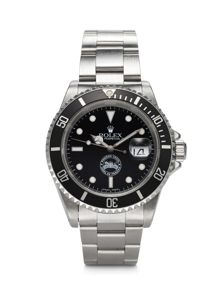ROLEX. AN EXTREMELY RARE STAINLESS STEEL LIMITED EDITION AUTOMATIC WRISTWATCH WITH SWEEP CENTER SECONDS, DATE AND BRACELET, MADE TO COMMEMORATE THE PANAMA CANAL