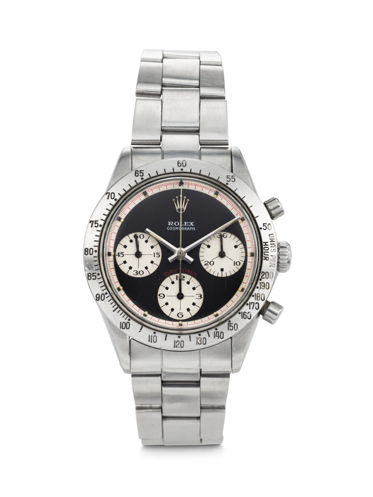 ROLEX. AN EXTREMELY RARE AND DESIRABLE STAINLESS STEEL CHRONOGRAPH WRISTWATCH WITH 'PAUL NEWMAN' DIAL AND BRACELET