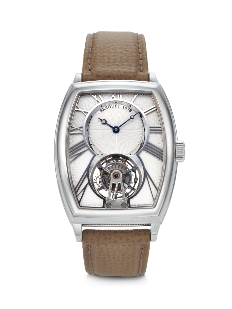 BREGUET. AN ATTRACTIVE TONNEAU SHAPED TOURBILLON WRISTWATCH WITH GUILLOCHE DIAL