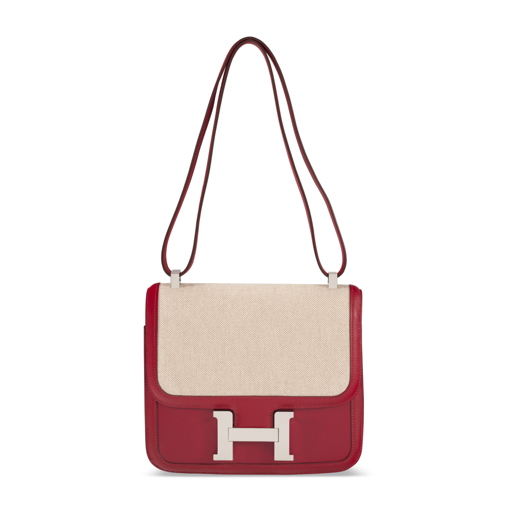 A LIMITED EDITION ROUGE PIMENT SWIFT LEATHER TOILE H BERLINE CONSTANCE 24 WITH PALLADIUM HARDWARE
