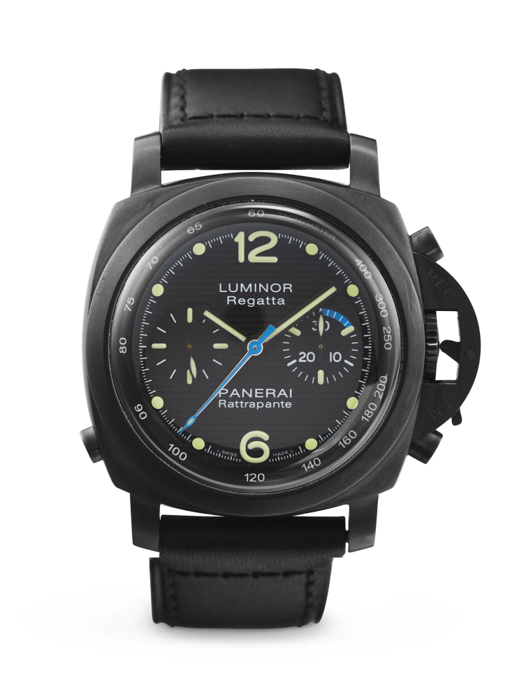 PANERAI, LIMITED EDITION DLC-COATED STAINLESS STEEL SPLIT-SECONDS CHRONOGRAPH 'LUMINOR 1950 REGATTA RATTRAPANTE', REF. PAM00332
