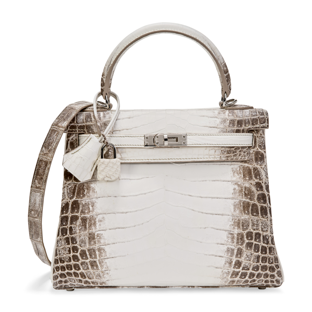 A RARE, MATTE WHITE HIMALAYA NILOTICUS CROCODILE RETOURNÉ KELLY 25 WITH PALLADIUM HARDWARE