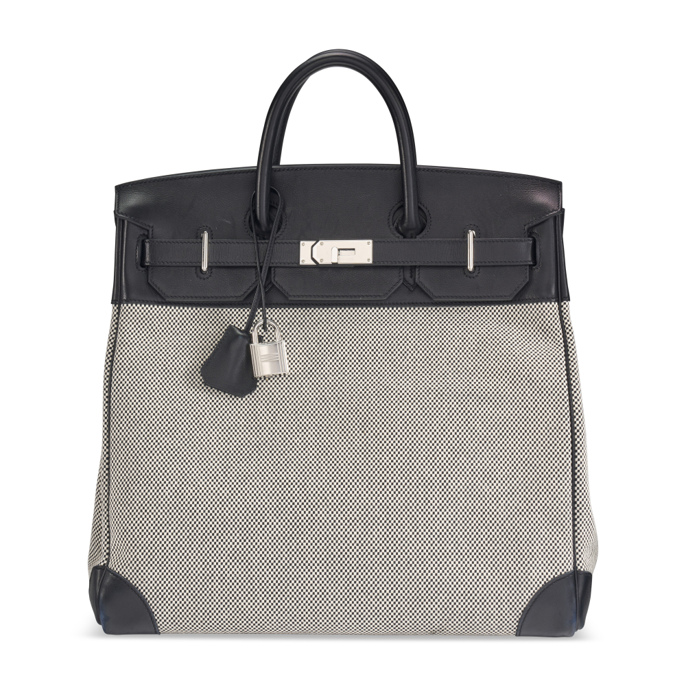 A BLACK EVERGRAIN LEATHER TOILE GM HAC BIRKIN 40 WITH PALLADIUM HARDWARE