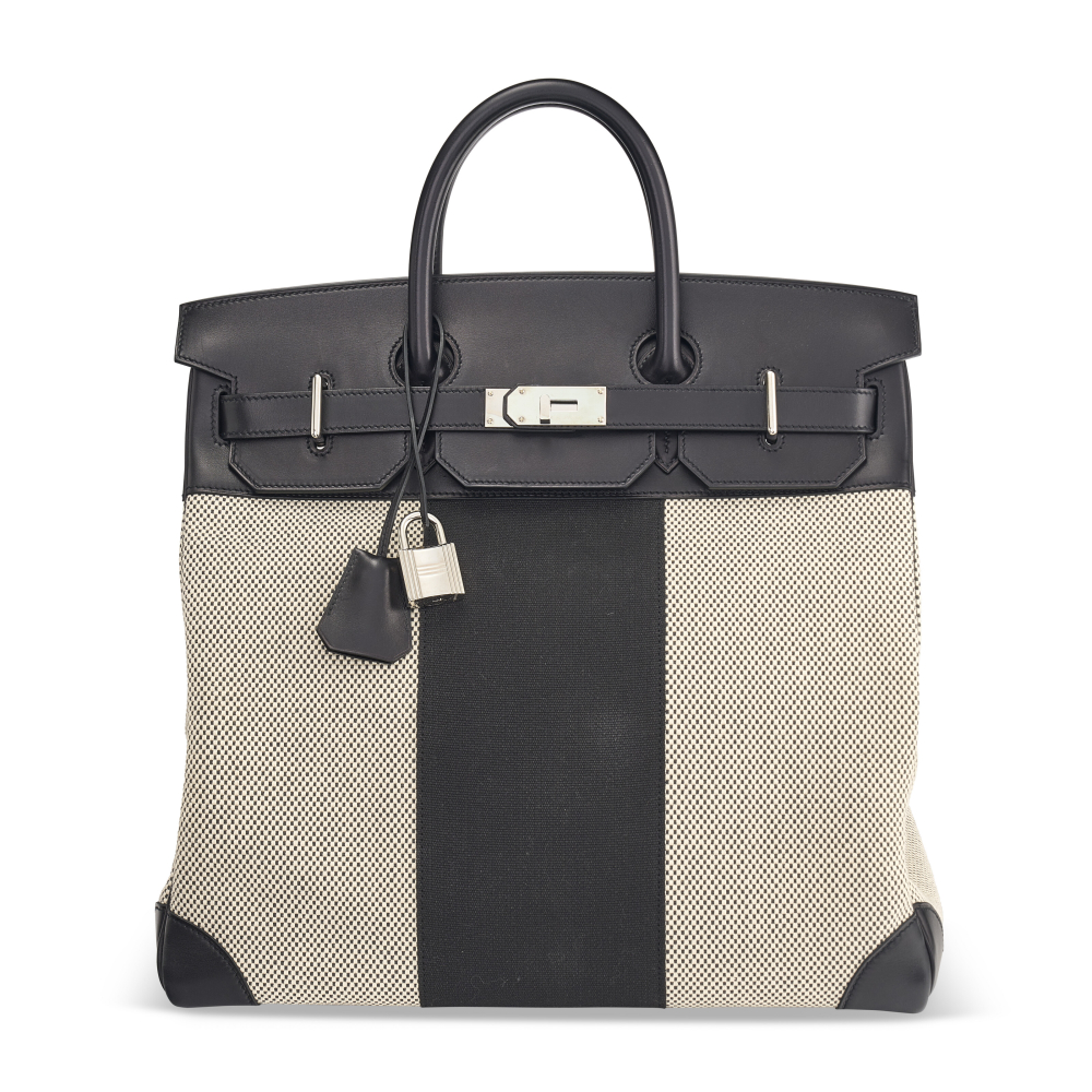 A LIMITED EDITION BLACK EVERCALF LEATHER TOILE GM FLAG HAC BIRKIN 40 WITH PALLADIUM HARDWARE