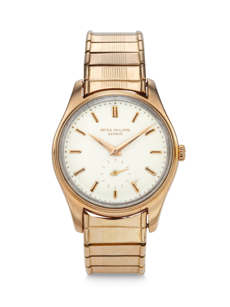 PATEK PHILIPPE, EXTREMELY RARE AND COVETED PINK GOLD AUTOMATIC WRISTWATCH WITH ENAMEL DIAL AND PATEK PHILIPPE BRACELET MANUFACTURED BY GAY FRÈRES, REF. 2526